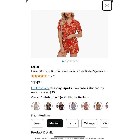 Leikar Women's Size Small Button Down 2-Piece Pajama Set Red NWOT - Picture 8 of 10